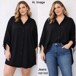 New Directions‎ Curvy Tunic Mini Shirt Dress Women 2X True Black Minimal Capsule